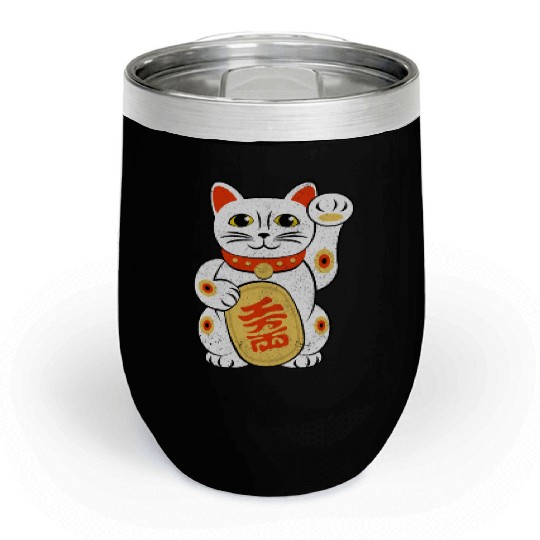 Japan Lucky Cat Japanese Maneki Neko Good Luck Cha Chill Wine Tumblers