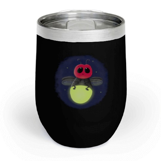 Cute lightning bug firefly cartoon illustration Chill Wine Tumblers