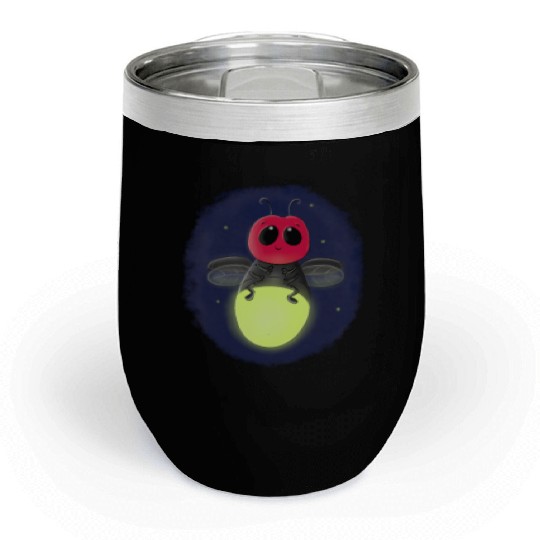 Cute lightning bug firefly cartoon illustration Chill Wine Tumblers