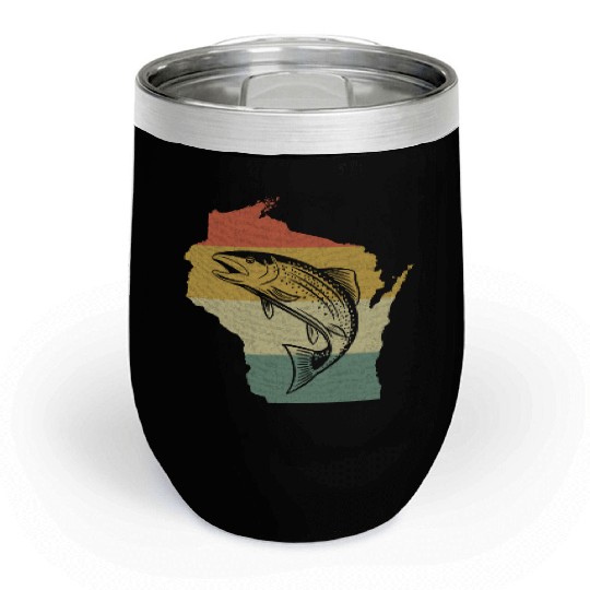 Vintage Retro Sunset Wisconsin Fishing Chill Wine Tumblers
