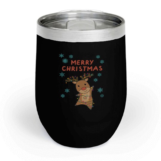 Merry Christmas Rudolph Red Nose Reindeer Snow Chill Wine Tumblers