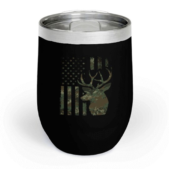 Camo American Flag Buck Hunting Gift For Elk Deer Chill Wine Tumblers