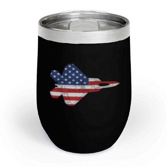 F-22 Raptor Fighter Jet Airplane American Flag F22 Chill Wine Tumblers