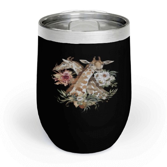 Kids Giraffe Wildflowers Africa Watercolor Motif Chill Wine Tumblers