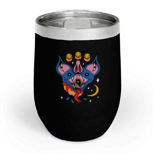 TRIPPY BAT TATTOO SURREAL Chill Wine Tumblers