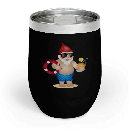 Garden gnome with swimming trunks and lifebuoy Chill Wine Tumblers