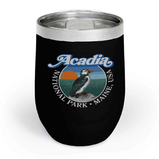 Retro Acadia National Park Vintage Maine Puffin Chill Wine Tumblers