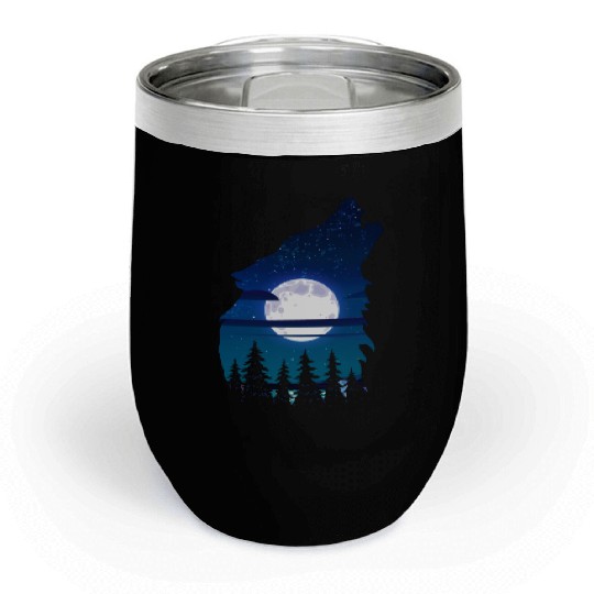Howling wolf full moon forest howling wild Chill Wine Tumblers