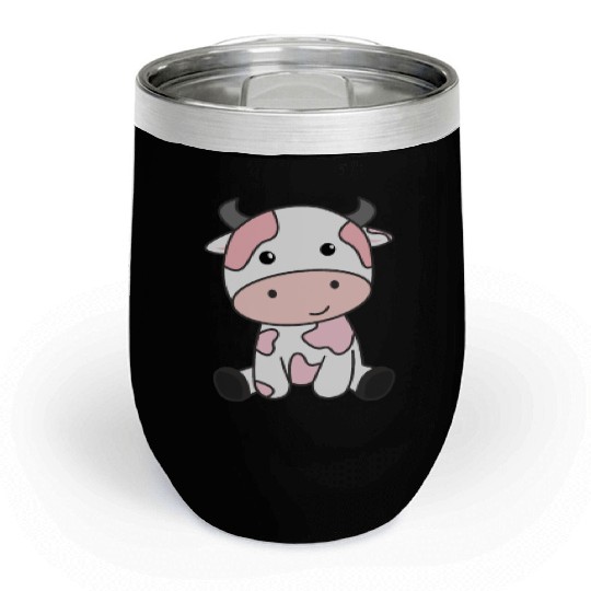 Strawberry Cow Cute Pink Strawberry Cow Kawaii Chill Wine Tumblers