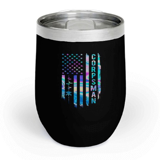 Awesome US Flag Heart Corpsman Chill Wine Tumblers