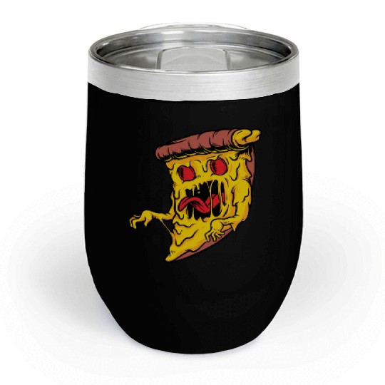 Scary Pizza Pizza scary horror cool graphic design Chill Wine Tumblers
