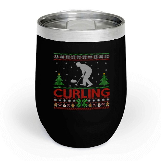 Curling Sports Lover Santa Ugly Curling Christmas Chill Wine Tumblers