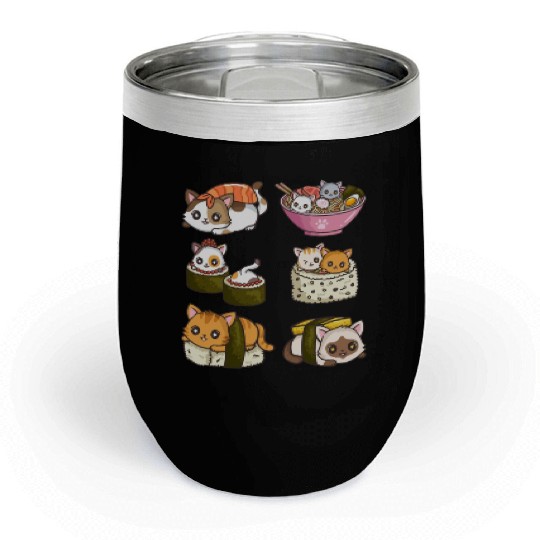 Sushi Cat Japanese Anime Chill Wine Tumblers