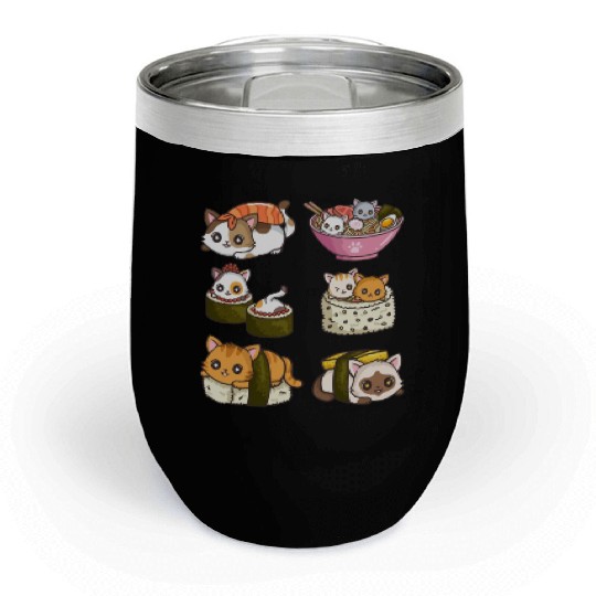 Sushi Cat Japanese Anime Chill Wine Tumblers