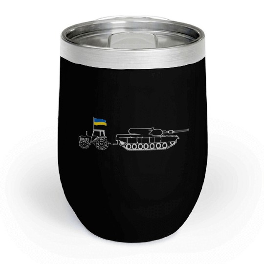 Ukrainian Tractor Pulling Tank With Ukraine Flag Chill Wine Tumblers
