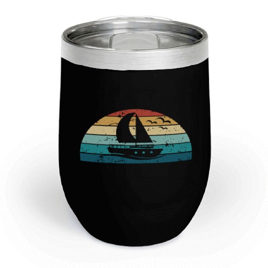 Retro Boating Sunset Vintage boat Sunrise Chill Wine Tumblers