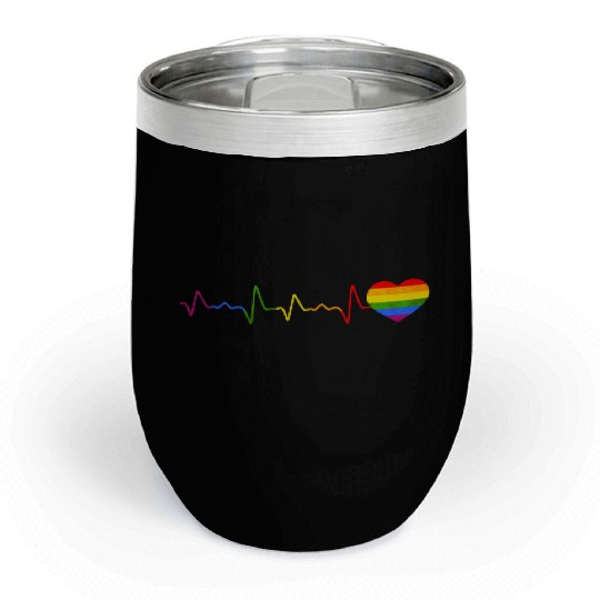 Colorful LGBTQ Flag Heart Lesbian Gay Pride Chill Wine Tumblers