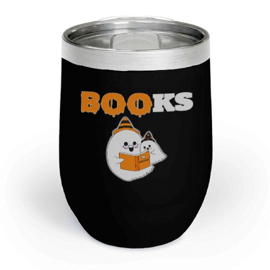 BOO Halloween Librarian Library English Teacher Chill Wine Tumblers