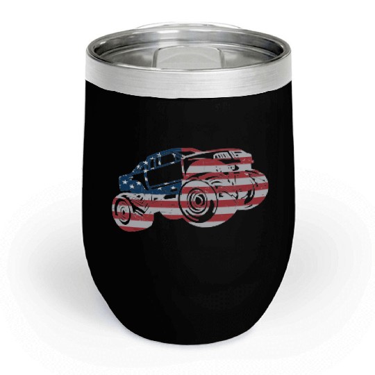 Monster Truck American Flag Racing USA Patriotic Chill Wine Tumblers