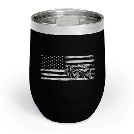 Monster Truck American Flag Racing USA Patriotic Chill Wine Tumblers