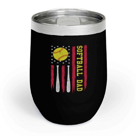 Softball Dad Vintage American Flag Chill Wine Tumblers