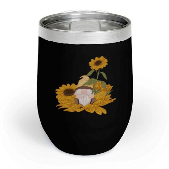 Cute Gnome Sunflower Gardening Gnomes Chill Wine Tumblers