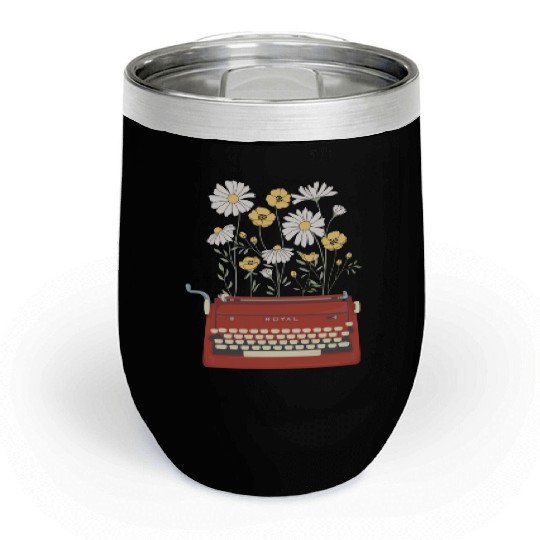 Wild Flower Type Writer Chill Wine Tumblers
