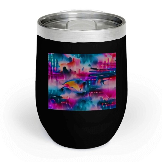 Abstract watercolor pattern in retro neon colors Chill Wine Tumblers