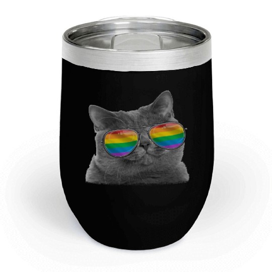 Cat LGBT Sunglasses Gay Pride Rainbow Flag Chill Wine Tumblers