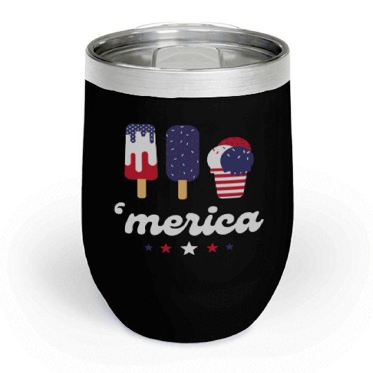 Ice Cream Patriotic Popsicles US Flag Merica Chill Wine Tumblers