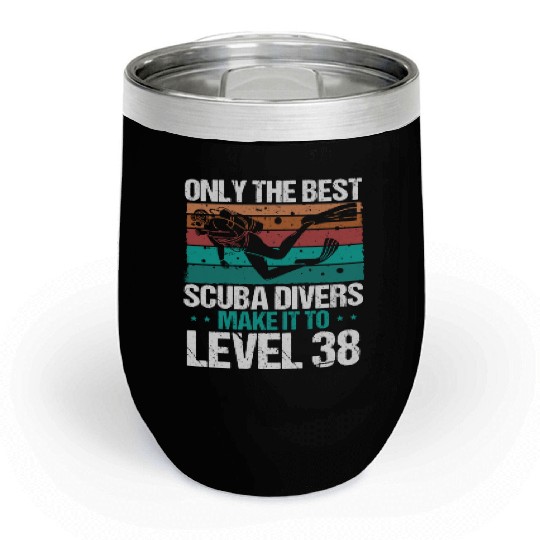 38 Scuba Diving Level 38 Year Diver Snorkeling Chill Wine Tumblers