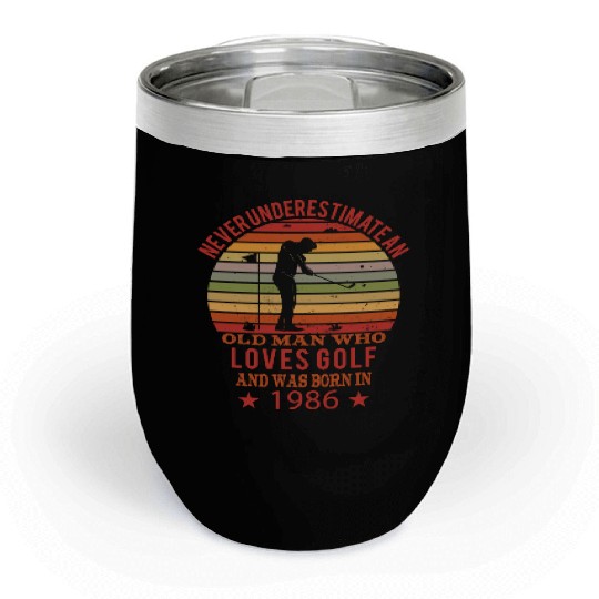 Golfing Golfplayers Vintage 1986 Birthday Chill Wine Tumblers