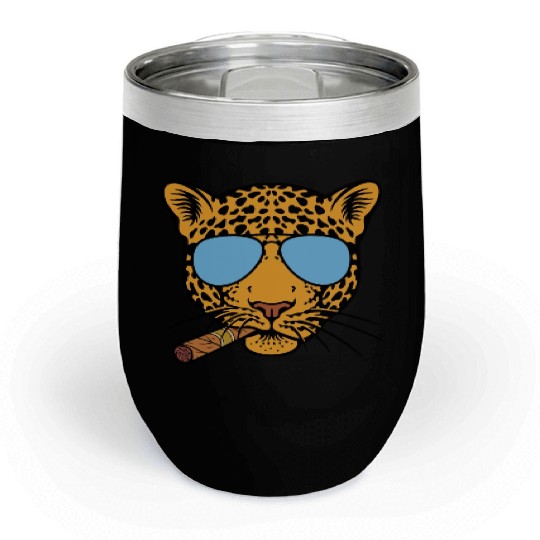 Jaguar with aviator sunglasses and Cuban cigar Chill Wine Tumblers