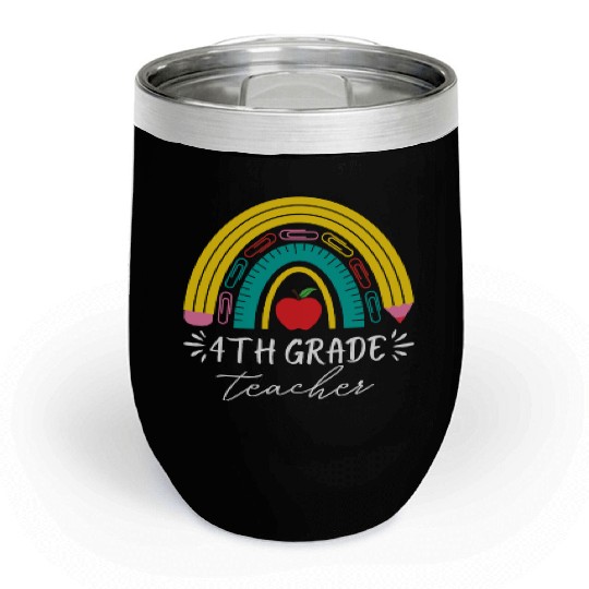 4th grade teacher back to school rainbow pencil Chill Wine Tumblers