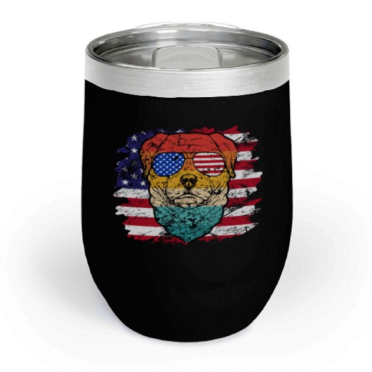vintage dog lover sublimation flag usa vintage Chill Wine Tumblers