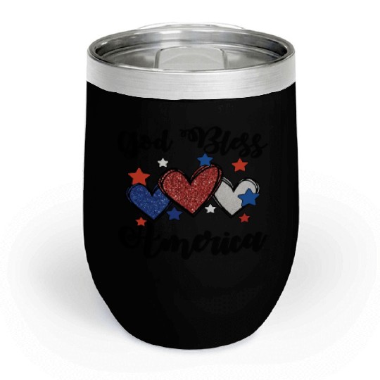 God Bless America Patriotic USA Hearts 4th of July Chill Wine Tumblers
