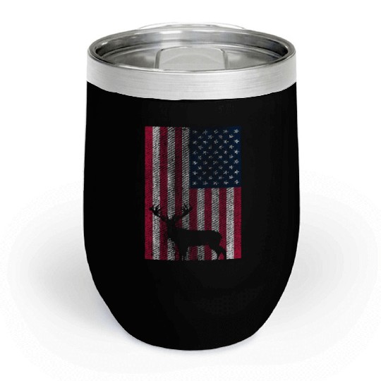 American Deer Hunter Patriotic Vintage design Flag Chill Wine Tumblers