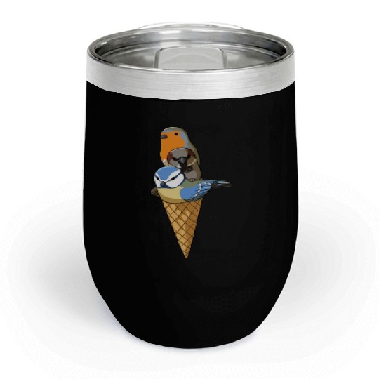 Funny Birds Ice Cream Robin, Blue Tit and House Chill Wine Tumblers