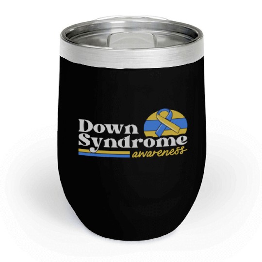 Down Syndrome Awareness Retro Sunset Yellow Blue Chill Wine Tumblers