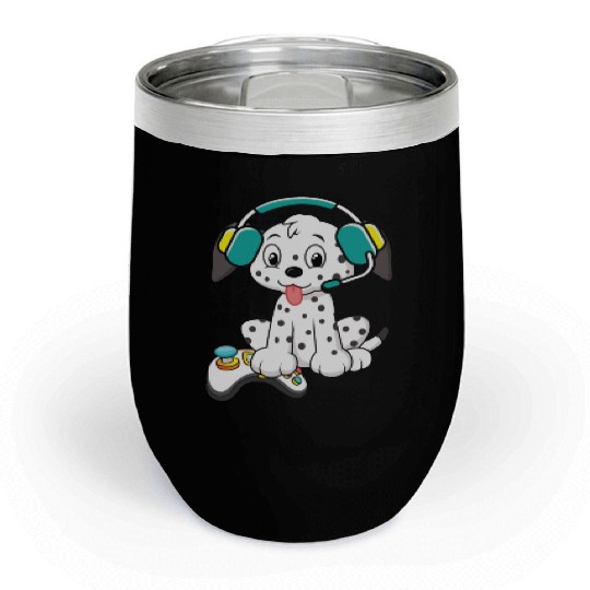Video Game Player Paw Puppy Breeder Dalmatian Dog Chill Wine Tumblers