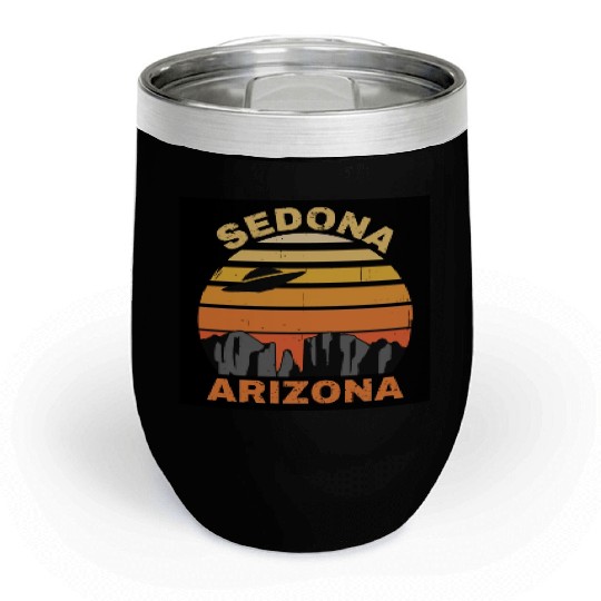 Sedona Arizonna Retro Sunset and UFO Chill Wine Tumblers