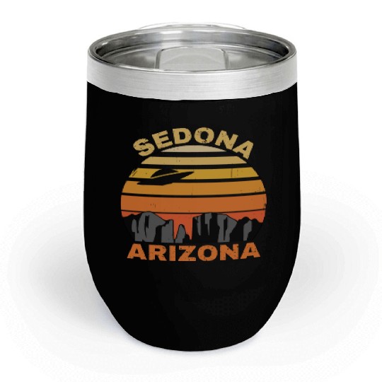 Sedona Arizonna Retro Sunset and UFO Chill Wine Tumblers
