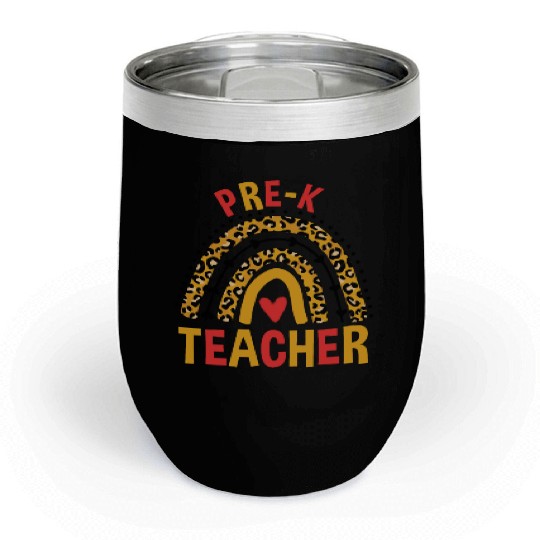 Back To School Leopard Pre-K Teacher Rainbow Chill Wine Tumblers