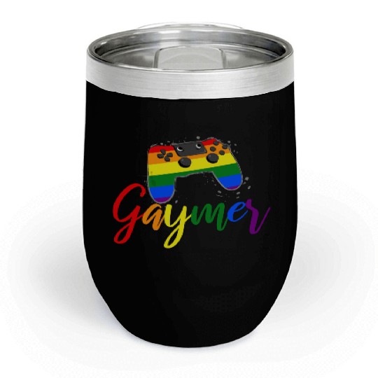 Funny Gaymer Controller Gay Gamer Rainbow LGBT Chill Wine Tumblers