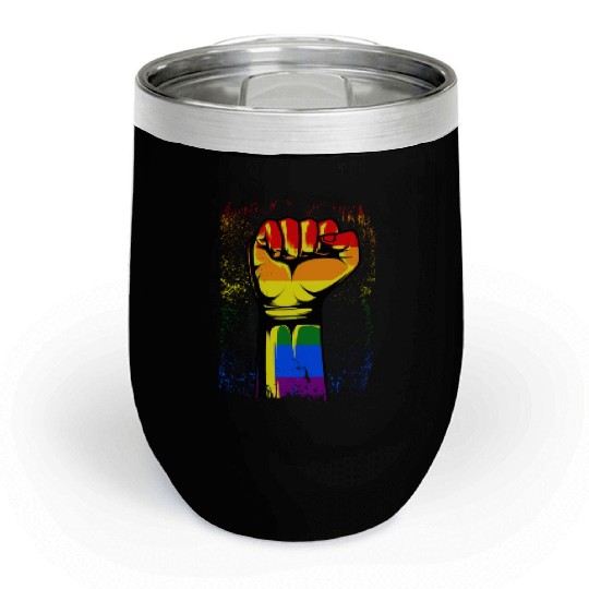 Gay Pride Fist Rainbow Pride Month Chill Wine Tumblers
