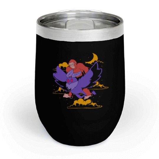 Bigfoot Riding Mothman Funny Cryptozoology Chill Wine Tumblers