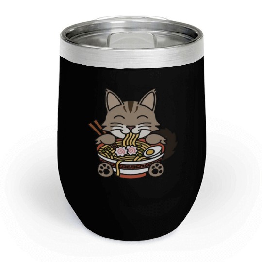 Maine Cat Ramen Noodles Chill Wine Tumblers