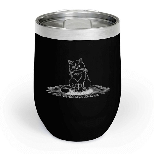 Cat Sunflower Cat Owner Cute Cat Lover I Sunflower Chill Wine Tumblers
