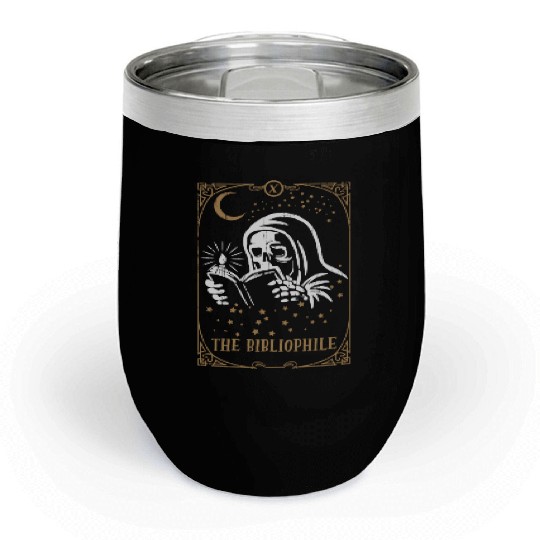 Skeleton Bibliophile Tarot Card Occult Club Gothic Chill Wine Tumblers