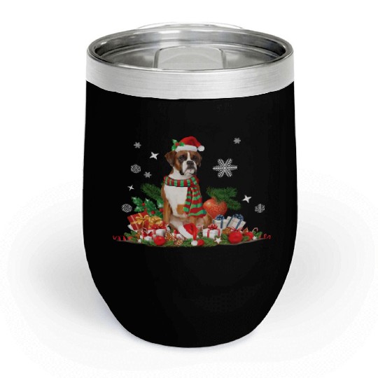 Boxer Dog Christmas themed and Christmas decorated Chill Wine Tumblers